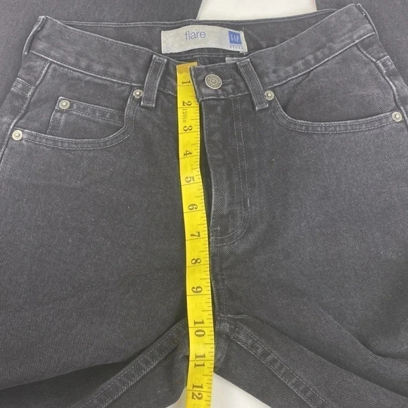 Black dark wash high rise 70’s casual flared leg pull on jeans size - Picture 5 of 16